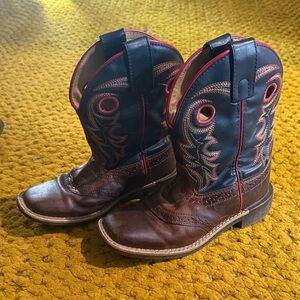 Navy Blue and Red Western Boots with Red Accents